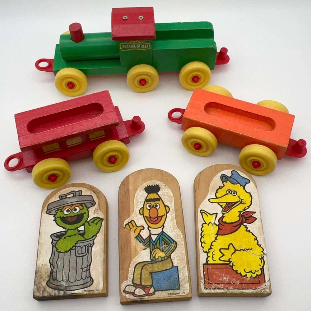 Vintage Sesame Street Wooden Train Set‎ Big Bird Ernie Cookie Monster Bert